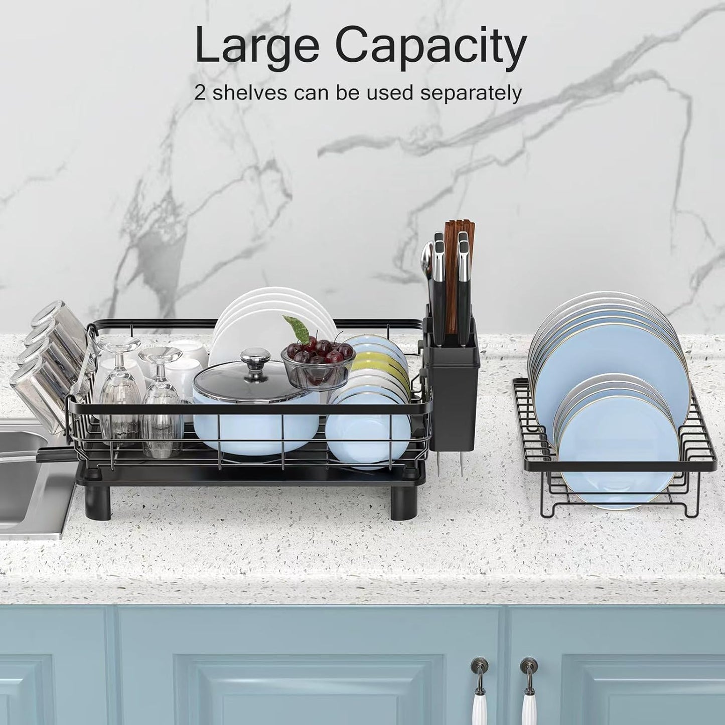 Small 2 Tier Dish Drying Rack, Space Saving Dish Racks for Kitchen Counter