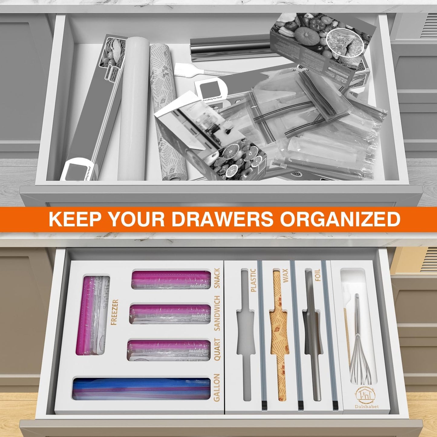 9 IN1 Bamboo Storage Bag Drawer Organizer with Cutter