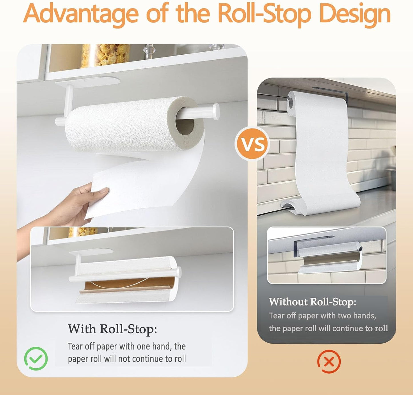 Paper Towel Holder with Damping Effect, Single Hand Operable Paper Towel Holder Under Cabinet