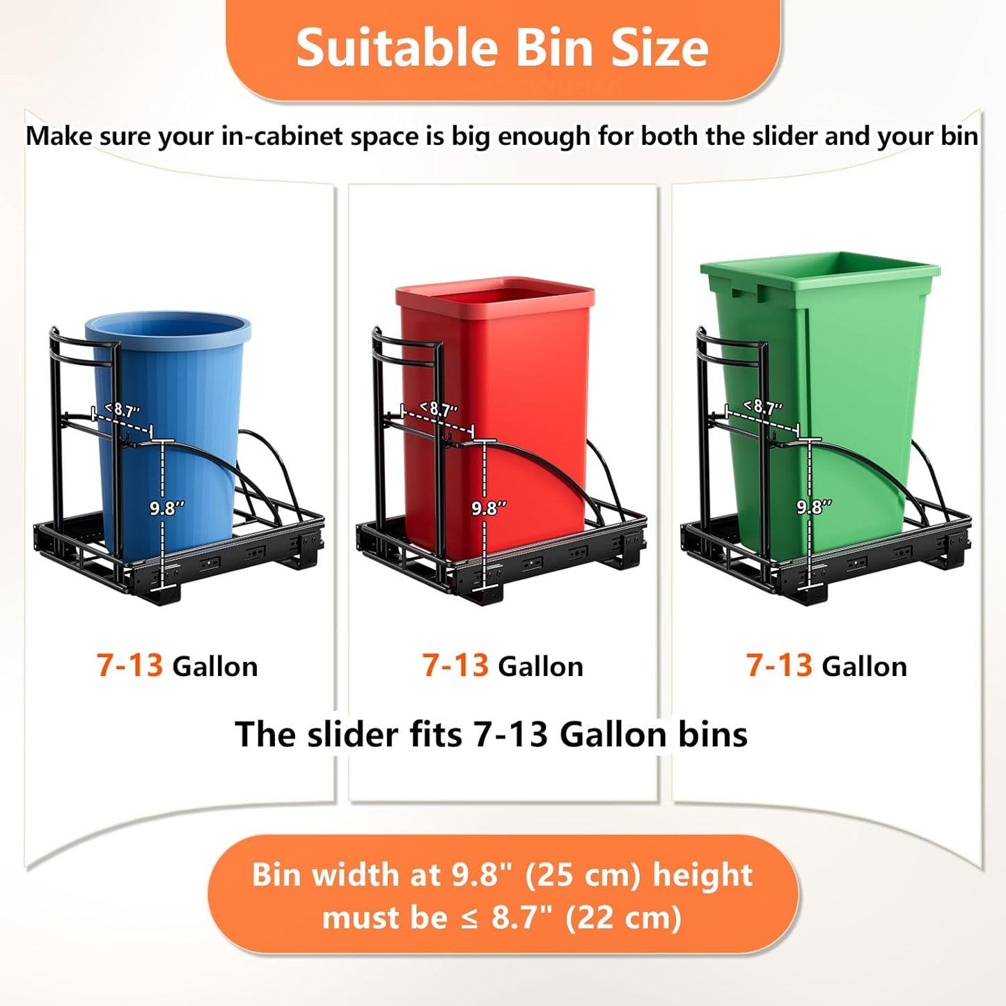 Under Sink Trash Can Pull Out, Reinforced Heavy Duty Steel Frame Slider