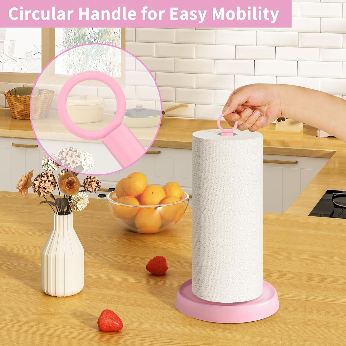 Pink Paper Towel Holder Countertop, Pink Kitchen Accessories Decor, Stainless Steel