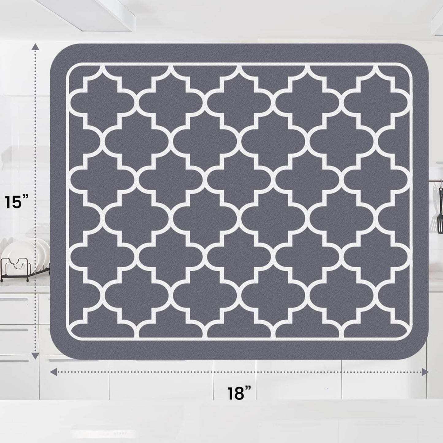Dish Drying Mat Super Absorbent Drying Mat Large Dish Drying Mats for Kitchen Counter Easy Clean Dish Mat Kitchen Drying Mat15"x 18" Stylish Grey