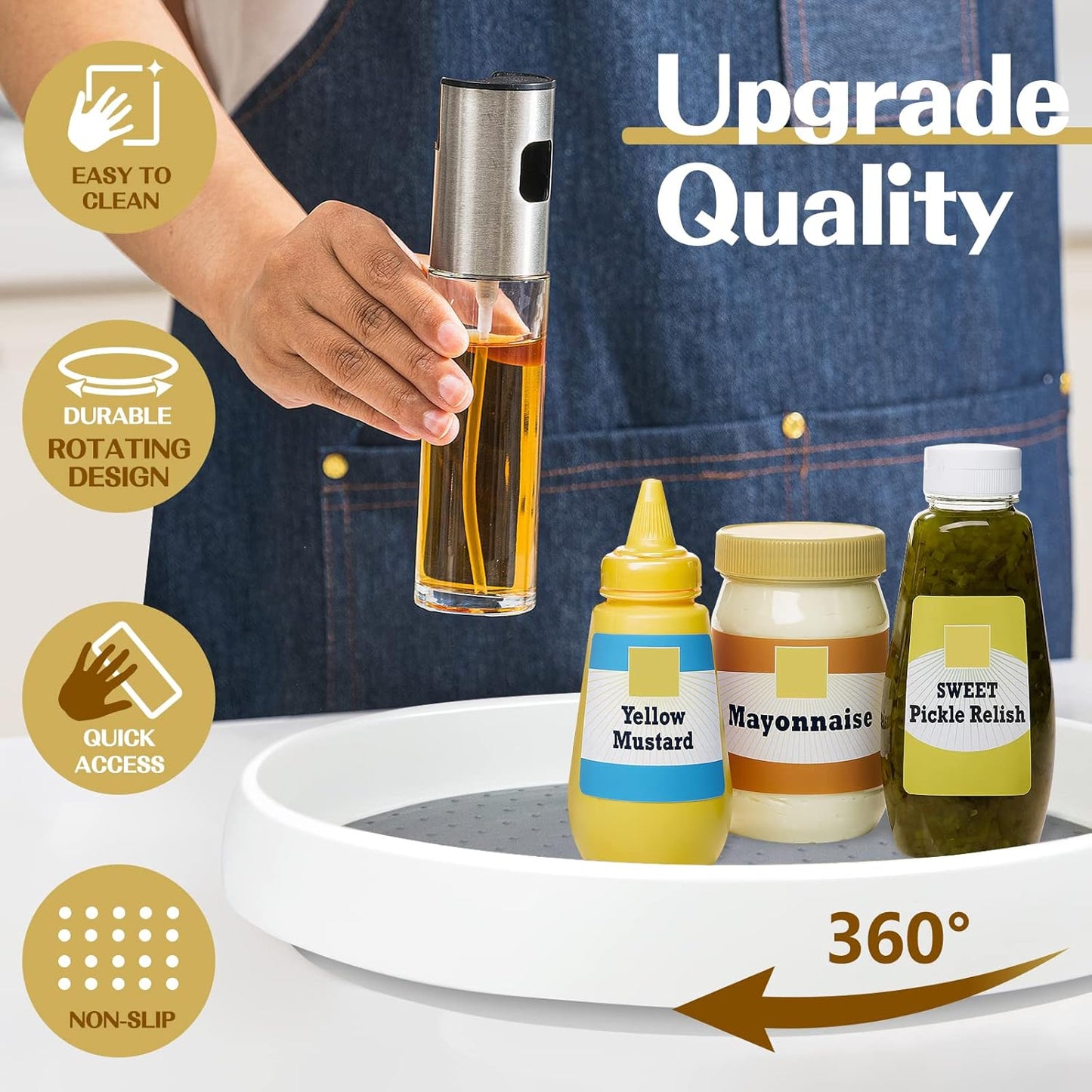 Non Skid Lazy Susan Turntable,Single Round Rotating Kitchen Spice Organizer for cabinets,Pantry