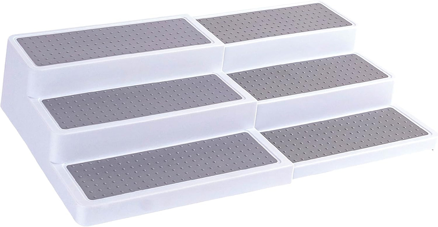 3–Tier Expandable Plastic Spice Rack - Adjustable Length, Stability with Non-Skid Shelf