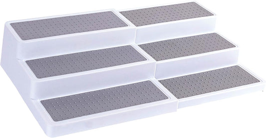 3–Tier Expandable Plastic Spice Rack - Adjustable Length, Stability with Non-Skid Shelf