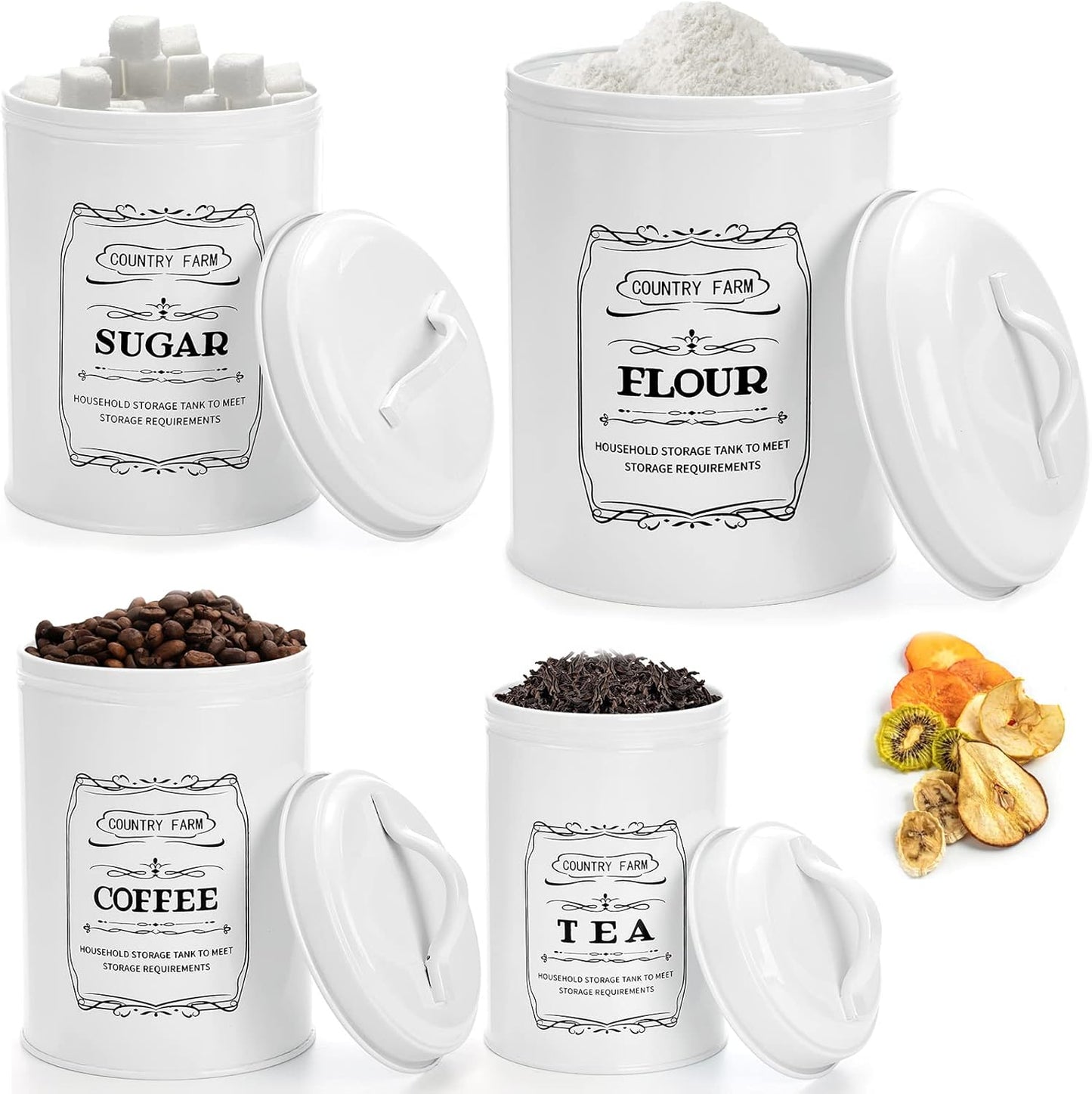 Set of 4 Kitchen Canisters with Airtight Lids