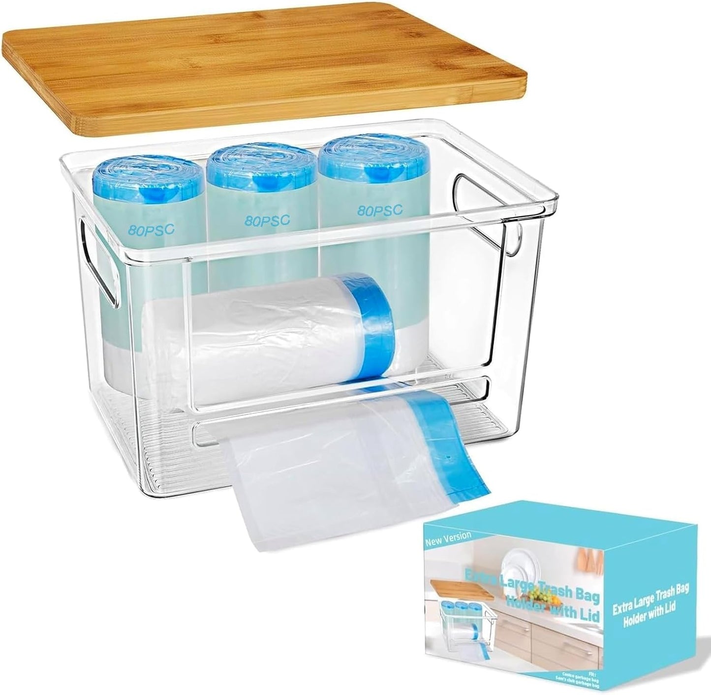 Trash Bags Dispenser, Trash Bag Holder, Stackable Garbage Bag Holder with Bamboo Lid