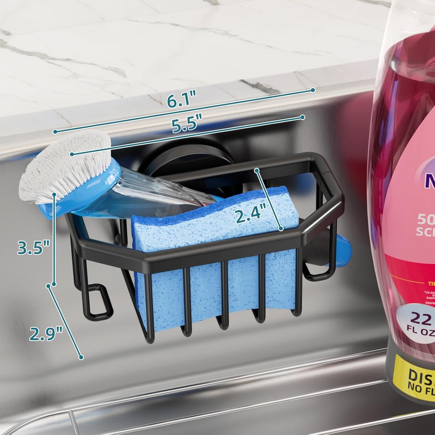 Sink Caddy with Strong Suction Cup, Sponge Holder for Kitchen Sink Organizer