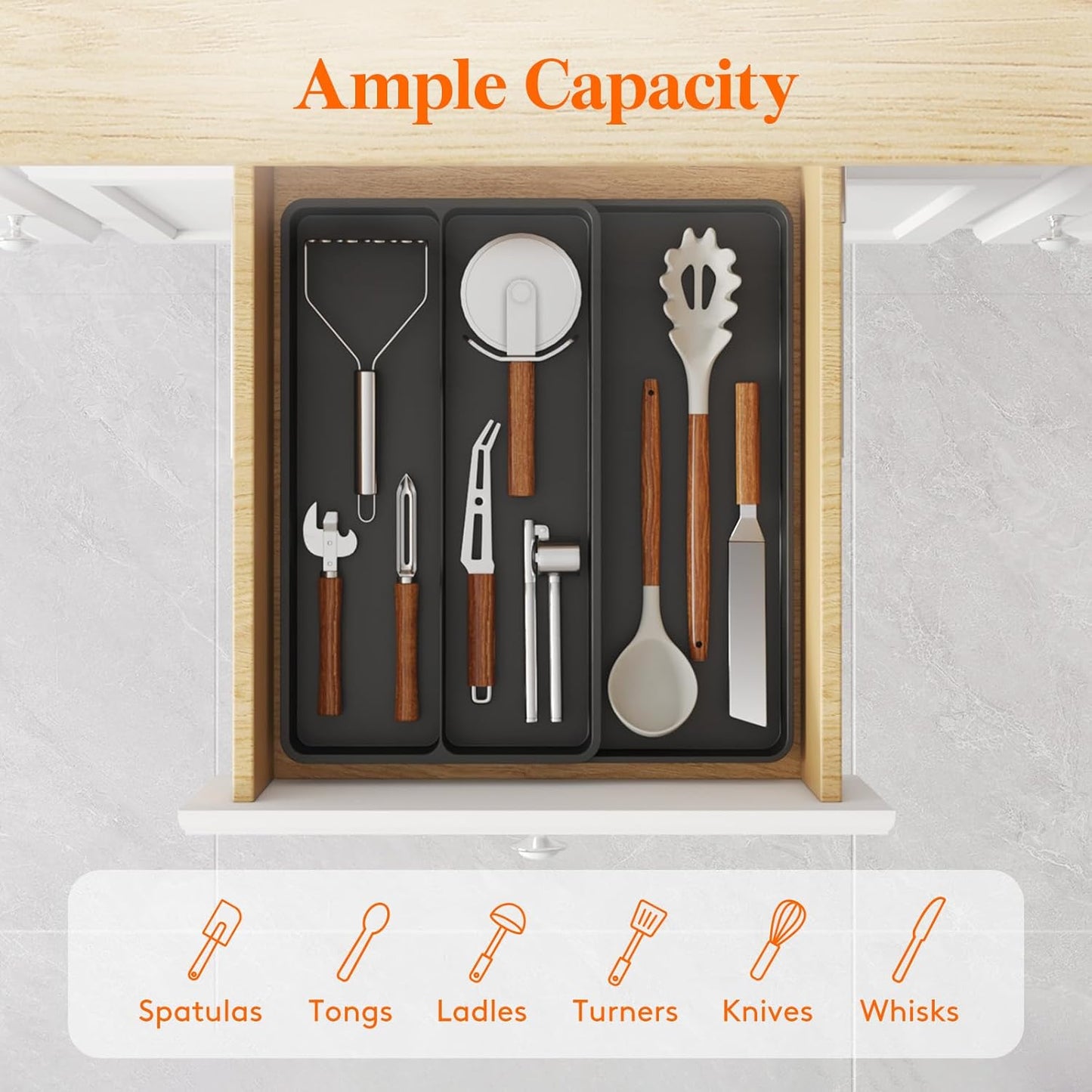 Utensil Organizer for Kitchen Drawer, Expandable Cooking Silverware Tray