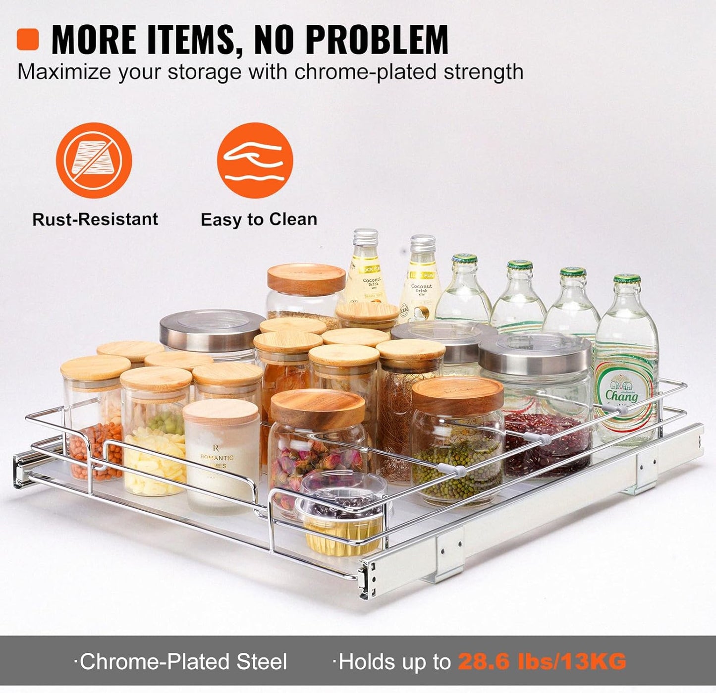 18.5"Wx21"Dx3.5"H Pull Out Cabinet Organizer, Heavy Duty Slide Out Pantry Shelves