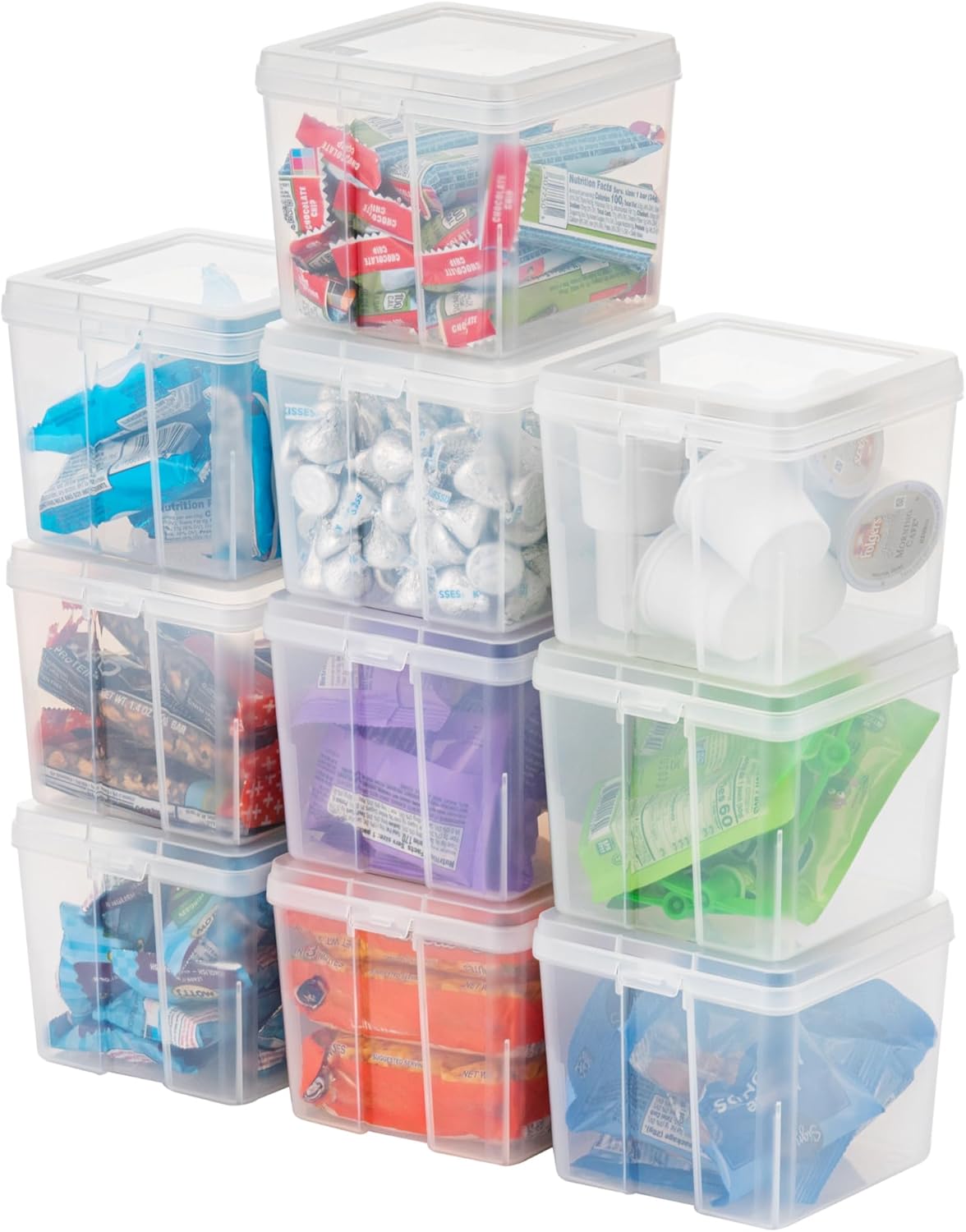 Vertical Plastic Flip Top Storage Containers Bins with Lids for Pantry, Home, Office, Organization