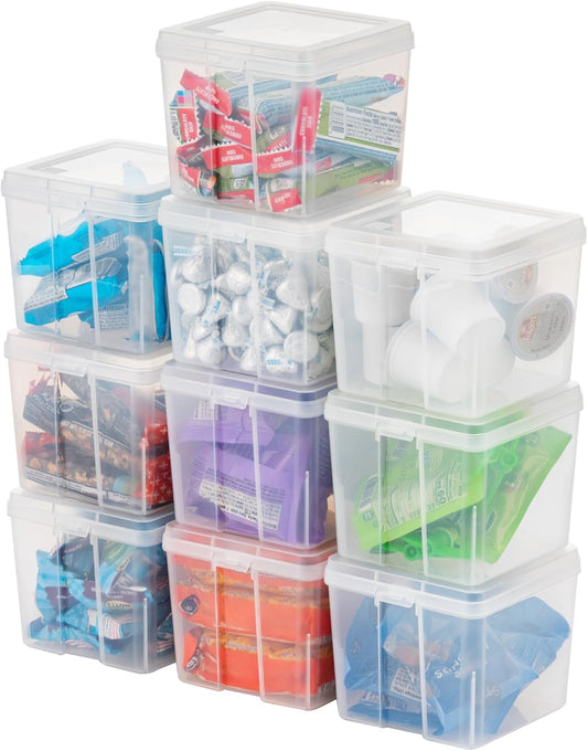 Vertical Plastic Flip Top Storage Containers Bins with Lids for Pantry, Home, Office, Organization