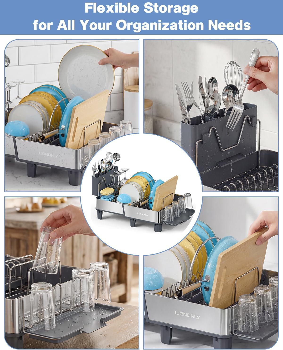 Expandable Dish Drying Rack with Drain Spout