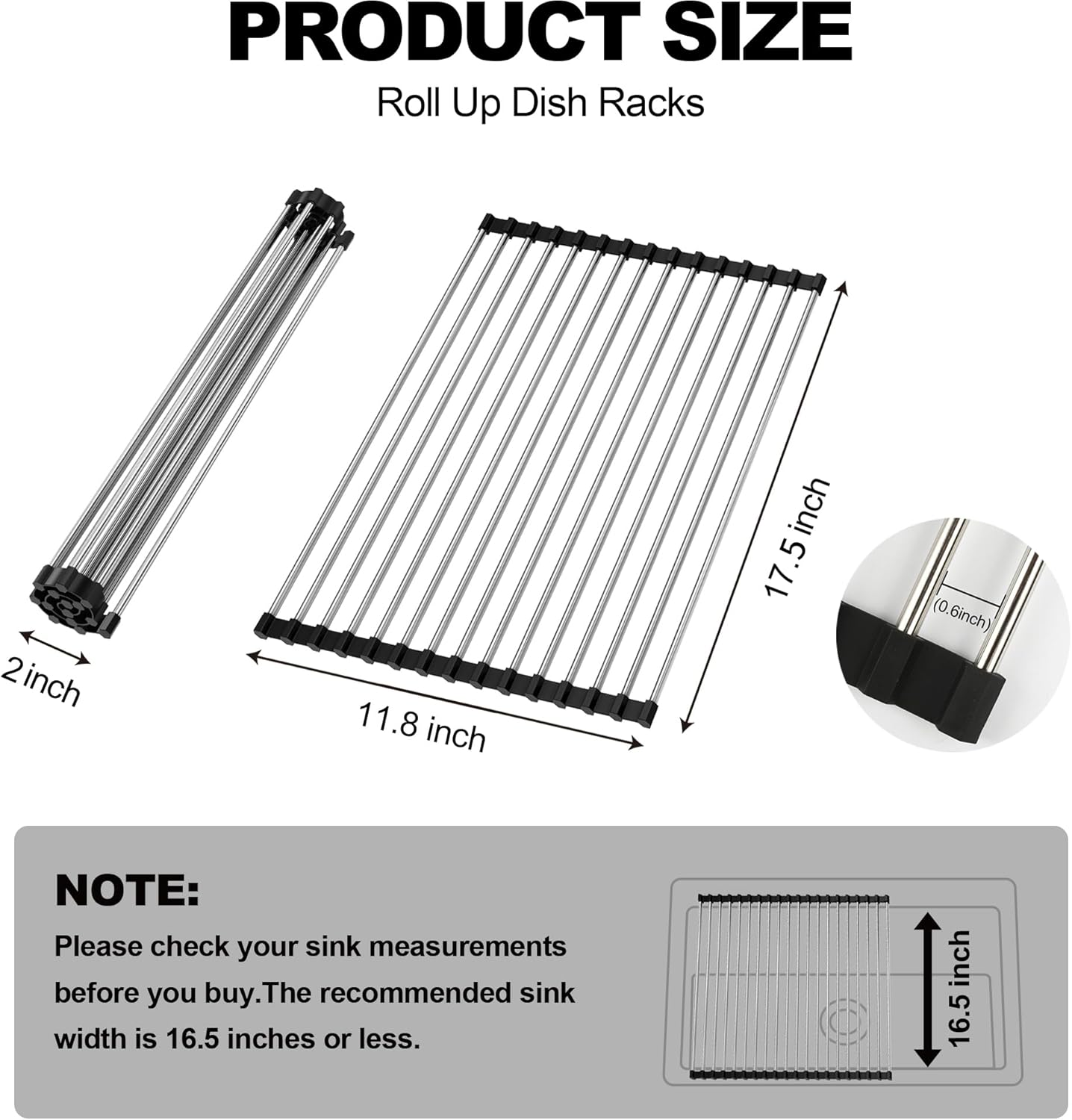 Dish Drying Rack with Roll Up and Over Sink for Kitchen,17.5"x11.8",Black