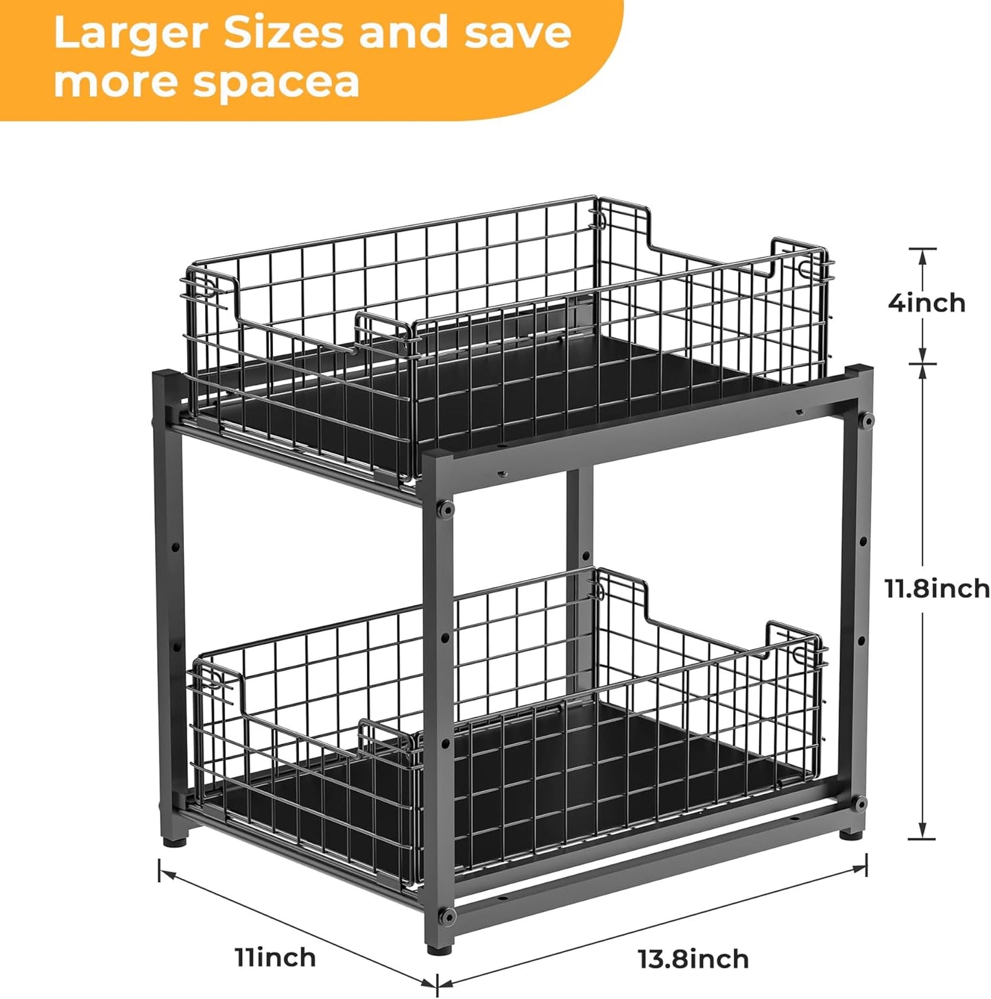 Under Sink Organizer, 2-Tier Pull Out Cabinet Organizer, Kitchen Bathroom Organizer and Storage