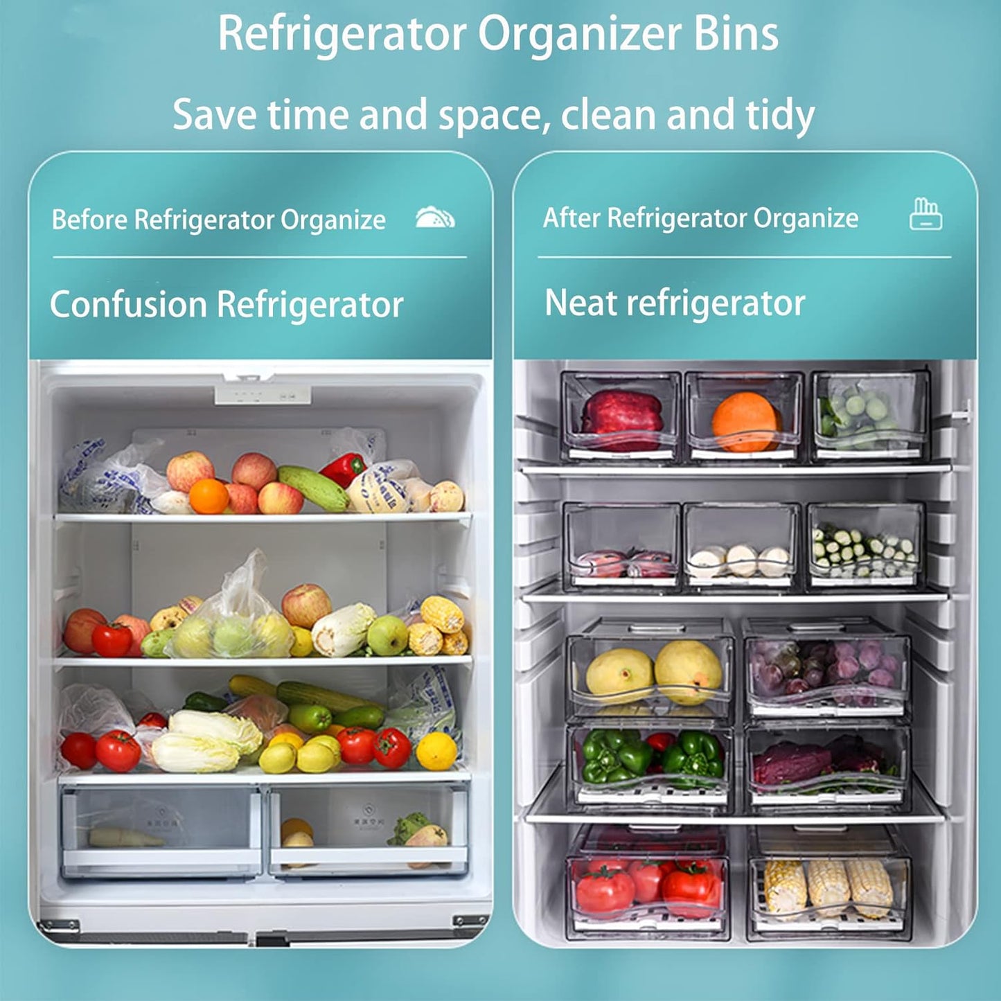 Fridge Organizer, Stackable Refrigerator Organizer Bins, Reusable Food Storage Containers