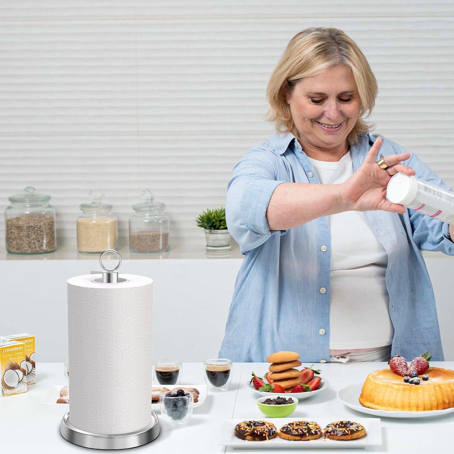 Paper Towel Holder Countertop, Stainless Steel, Weighted Base