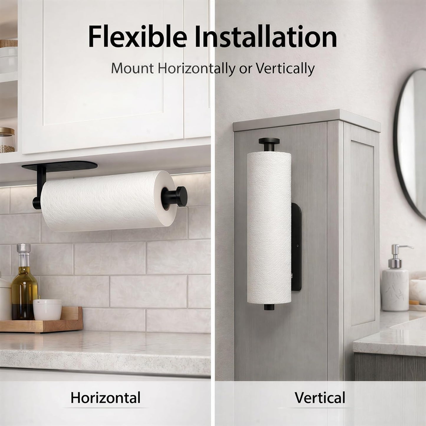 Paper Towel Holder Under Cabinet, Self Adhesive or Screw Mount