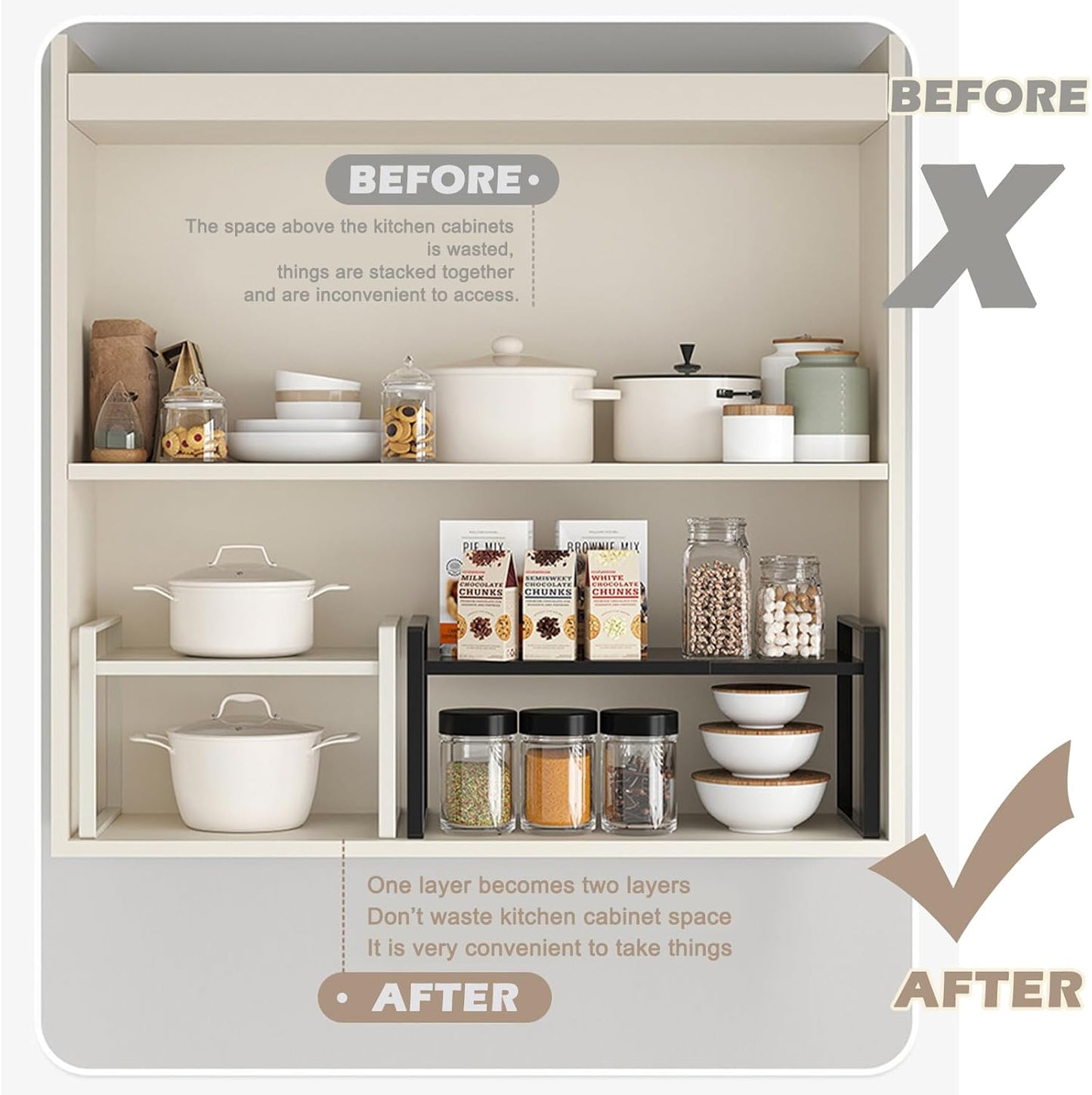 3 Pack Expandable Cabinet Shelf Organizer Kitchen Shelf Riser Stackable Pantry Shelves Kitchen Organizers and Storage Metal Spice Rack Countertop Organizer Cupboard Adjustable Shelfs