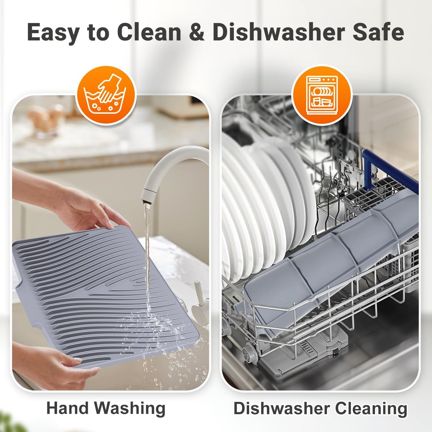 Silicone Dish Drying Mat for Kitchen Counter, Non-Slip Drain Pad, Dish Drying Pad