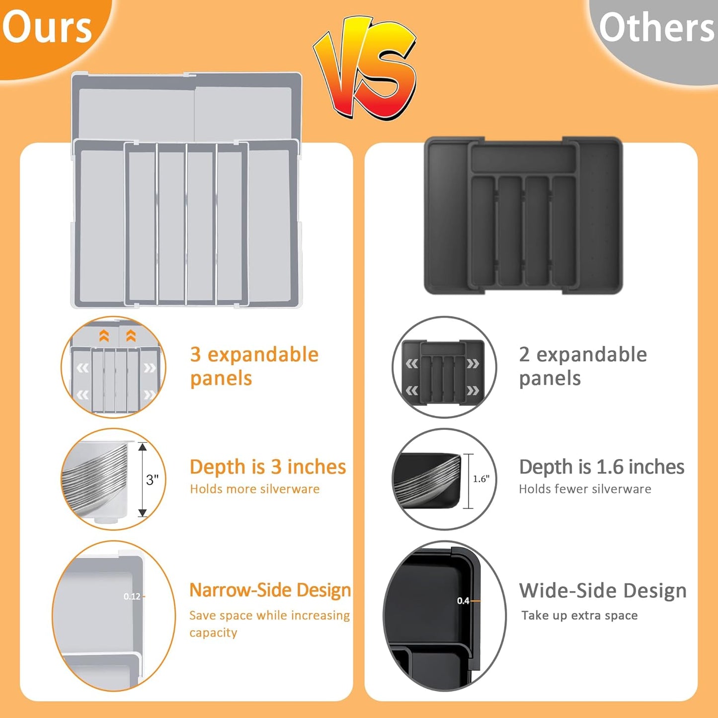 Silverware Drawer Organizer for Kitchen - Adjustable Utensil Holder Drawer Organizer