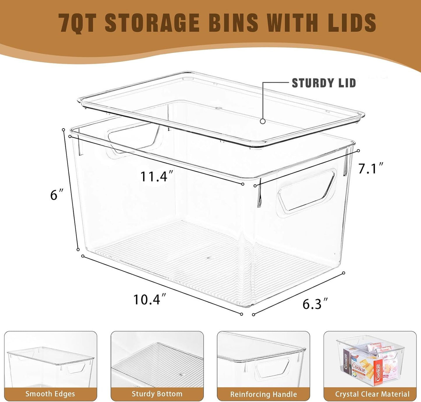 6 Pack Clear Storage Bins with Lids, 7 Quart Stackable Storage Boxes for Storage and Organization