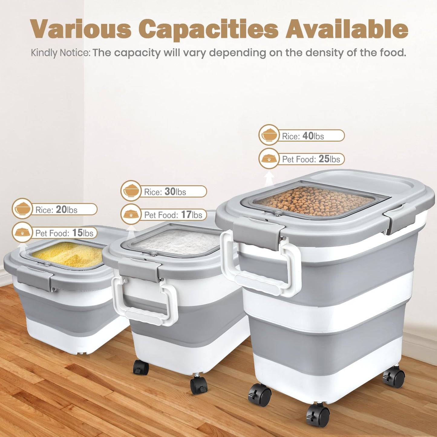 Rice Storage Container, Collapsible Airtight 10-40 Lb Rice Storage Container