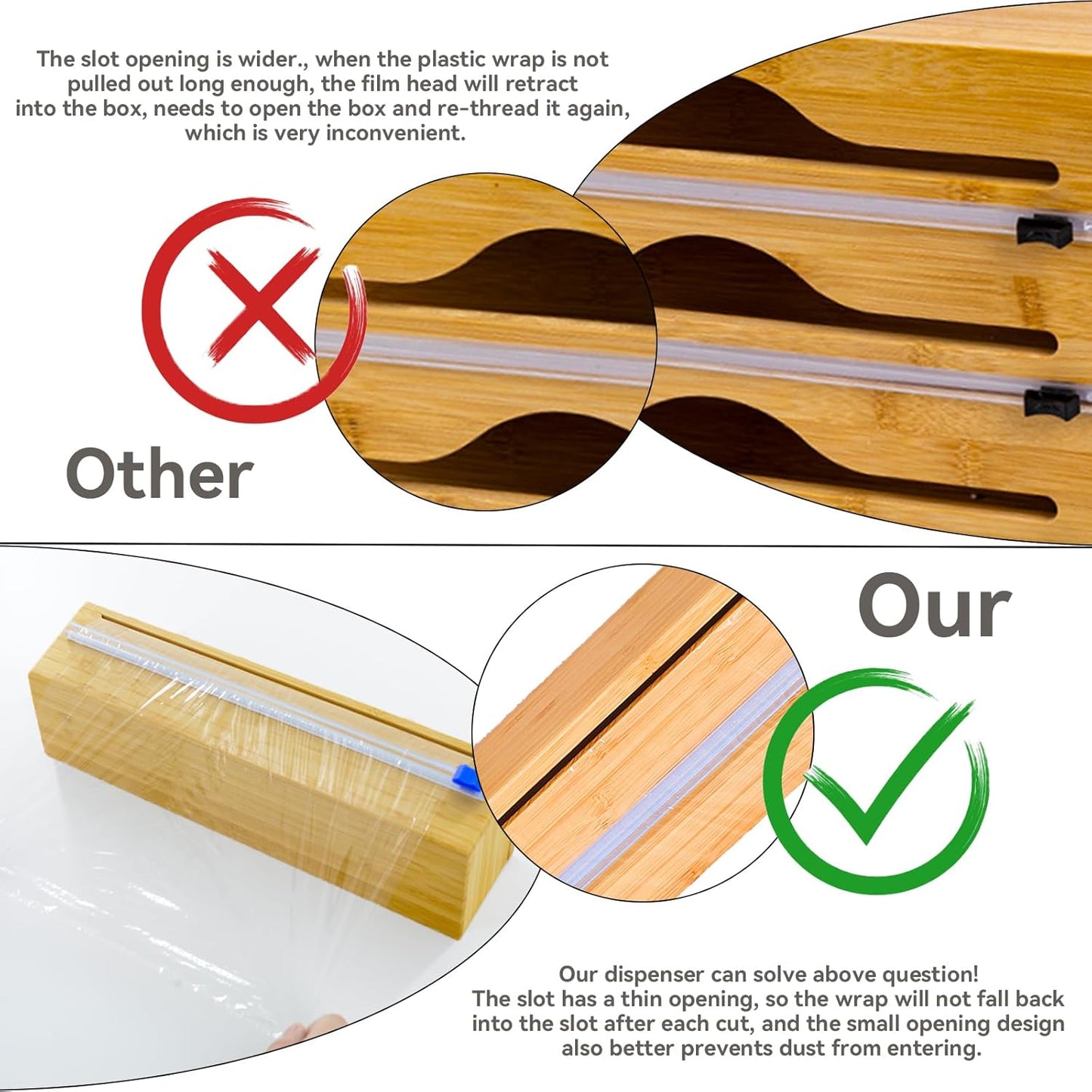 Plastic Wrap Dispenser with Cutter for Aluminum Foil, Plastic Wrap and Wax Paper
