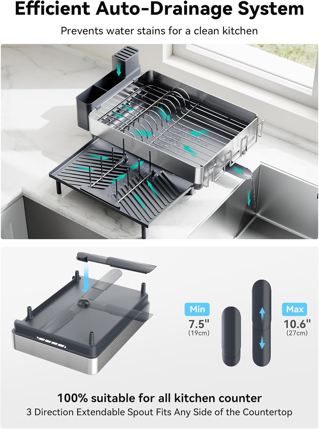 Large Dish Drying Rack, Expandable Dish Racks for Kitchen Counter