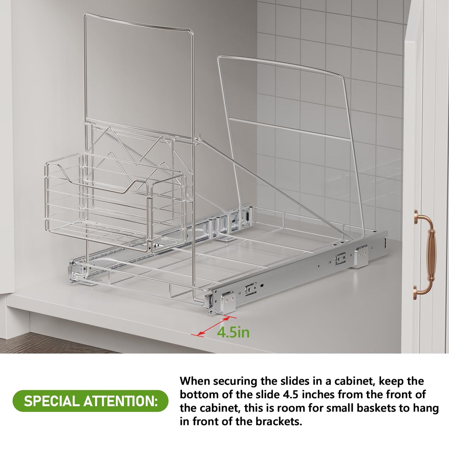 LIONONLY Pull Out Trash Can Rack Under Cabinet, Under Sink Trash Can for 7-11 Gallon Trash Bin