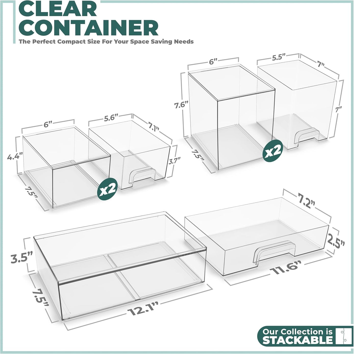 Acrylic Storage Containers - 5 Pack, Stackable Storage Bins Set for Bathroom Organization