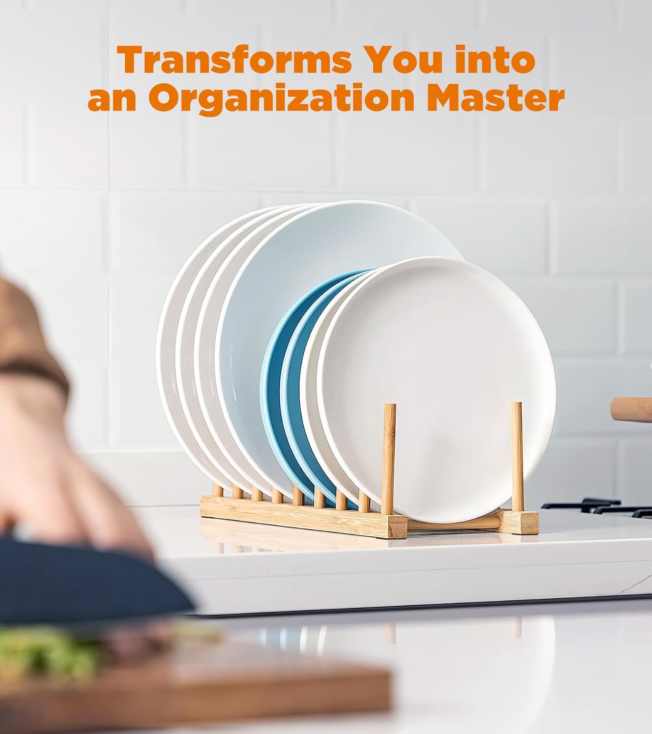 Bamboo Dish Drying Rack, 2 Pack Wooden Storage Holder Organizer for Plate/Bowl/Cup/Book/Pot/Lid/Cutting Board Drying Rack Stand Holder