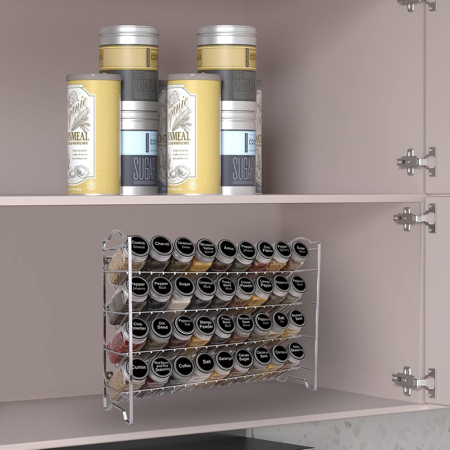 Spice Rack Organizer with 36 Empty Square Spice Jars