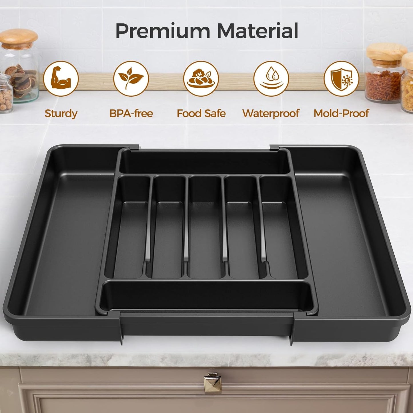 Extra Large Expandable Silverware Organizer, BPA-Free Food-Safe Cutlery Flatware Organizer