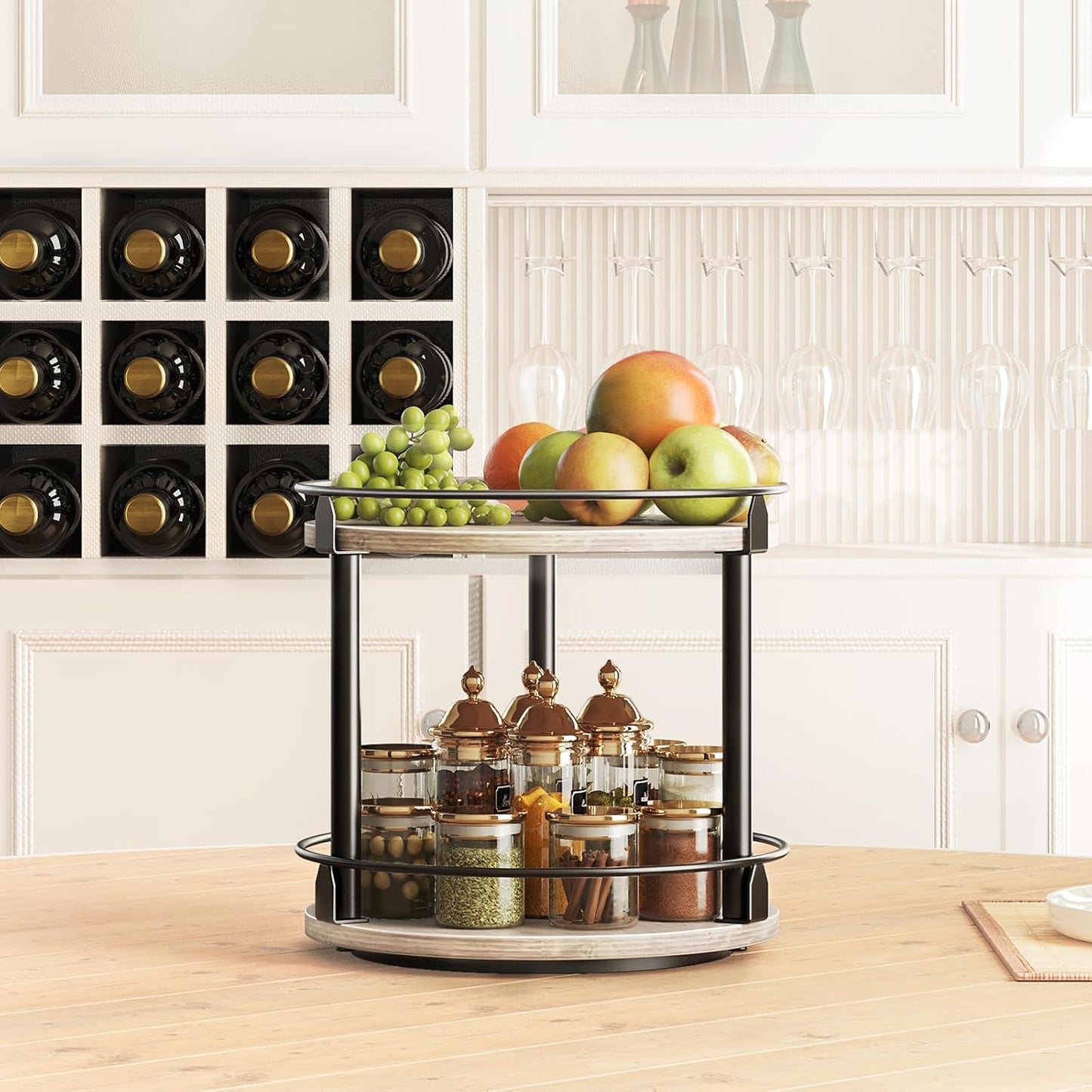 Lazy Susan Organizer, Rotating Spice Rack, 2 Tier Spice Turntable Organizer