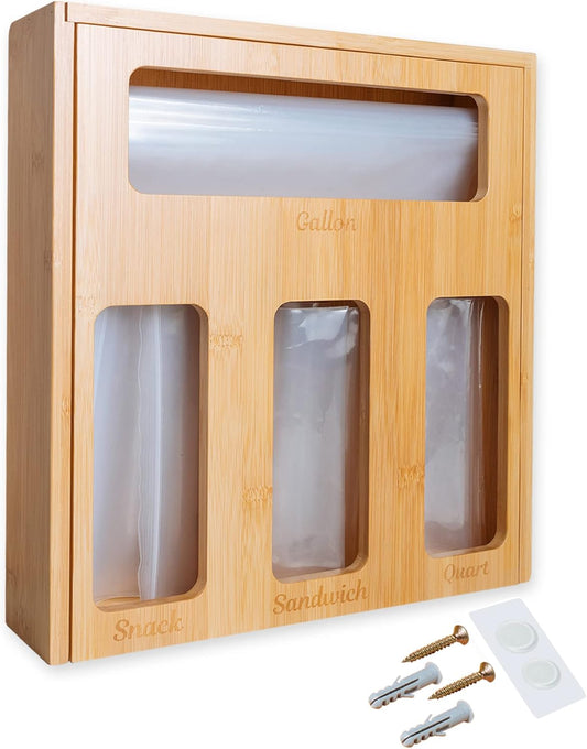 Plastic Bag Storage Organizer for Kitchen Drawer - Bamboo Baggy Dispenser