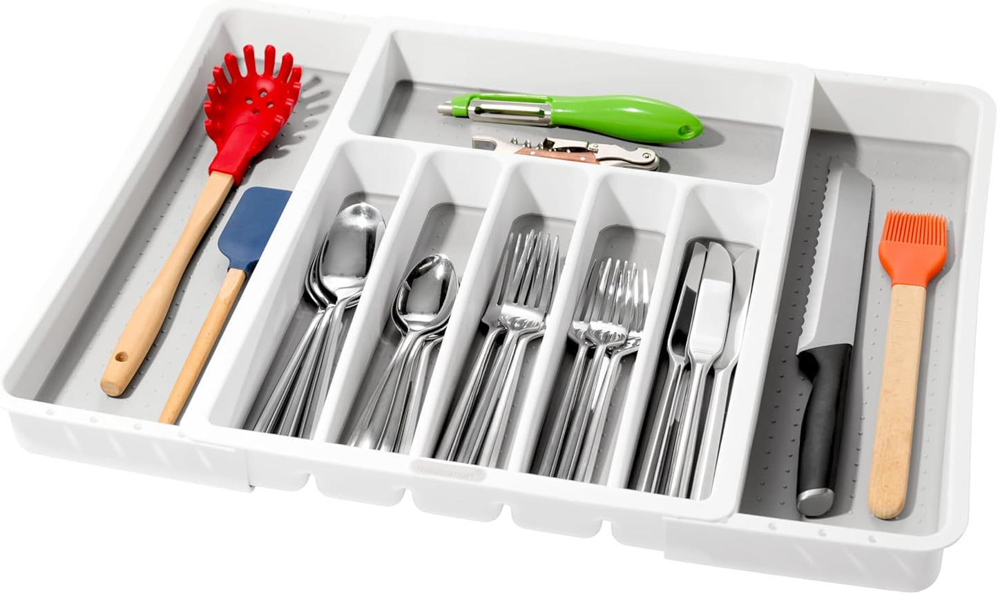 Silverware White Expandable Tray Classic Collection | 8-Compartments | Icons to Help sort Flatware