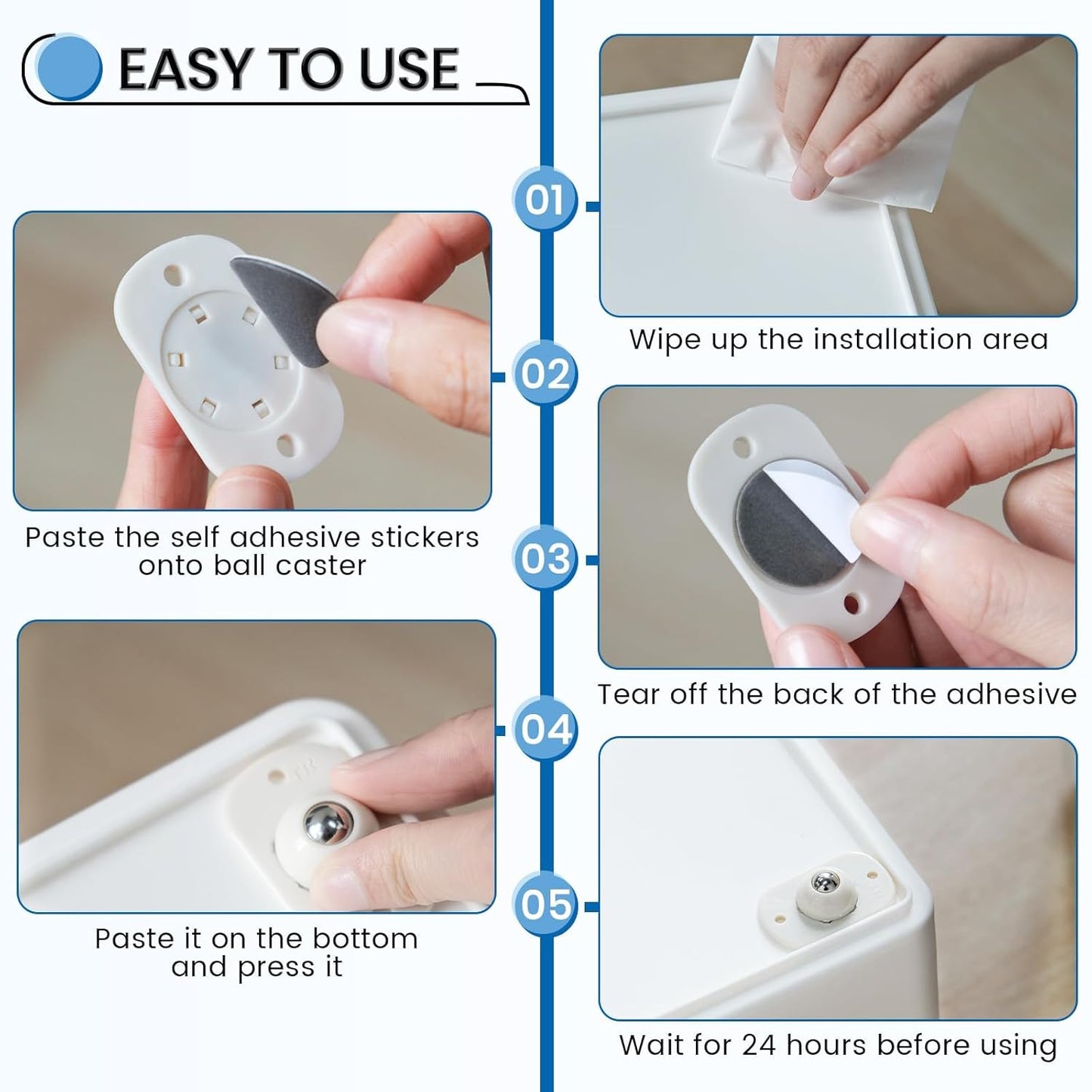 TRVL FIELDER Self Adhesive Caster Wheels, Appliance Rollers Appliance Slider for Kitchen, 360° Swivel Small Casters - Solve Coffee Maker Air Fryer Small Appliances Countertop Sliding (8, White-Swivel)