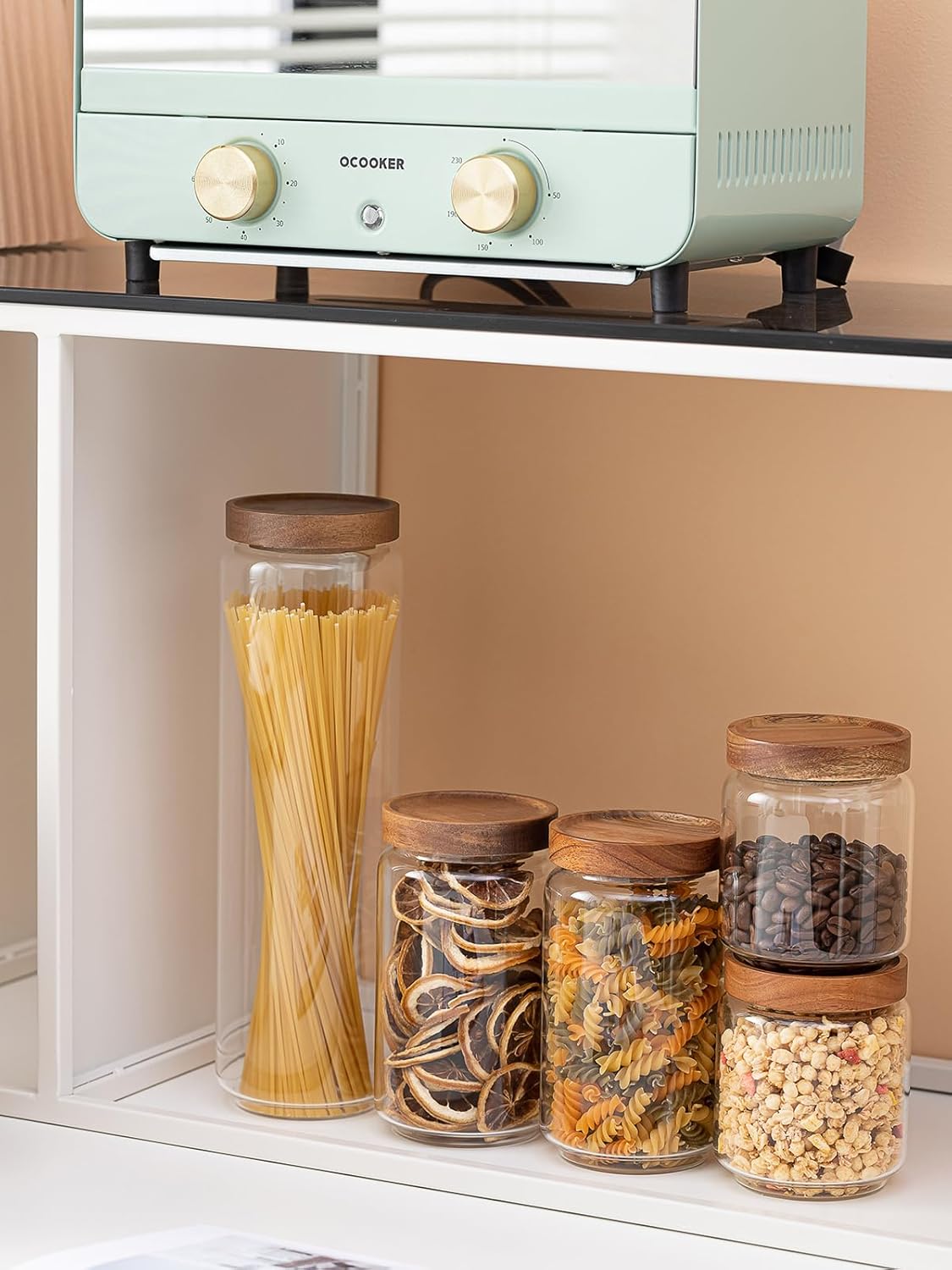 Airtight Food Storage Containers with Bamboo lids set of 5, Stackable Food Storage Containers