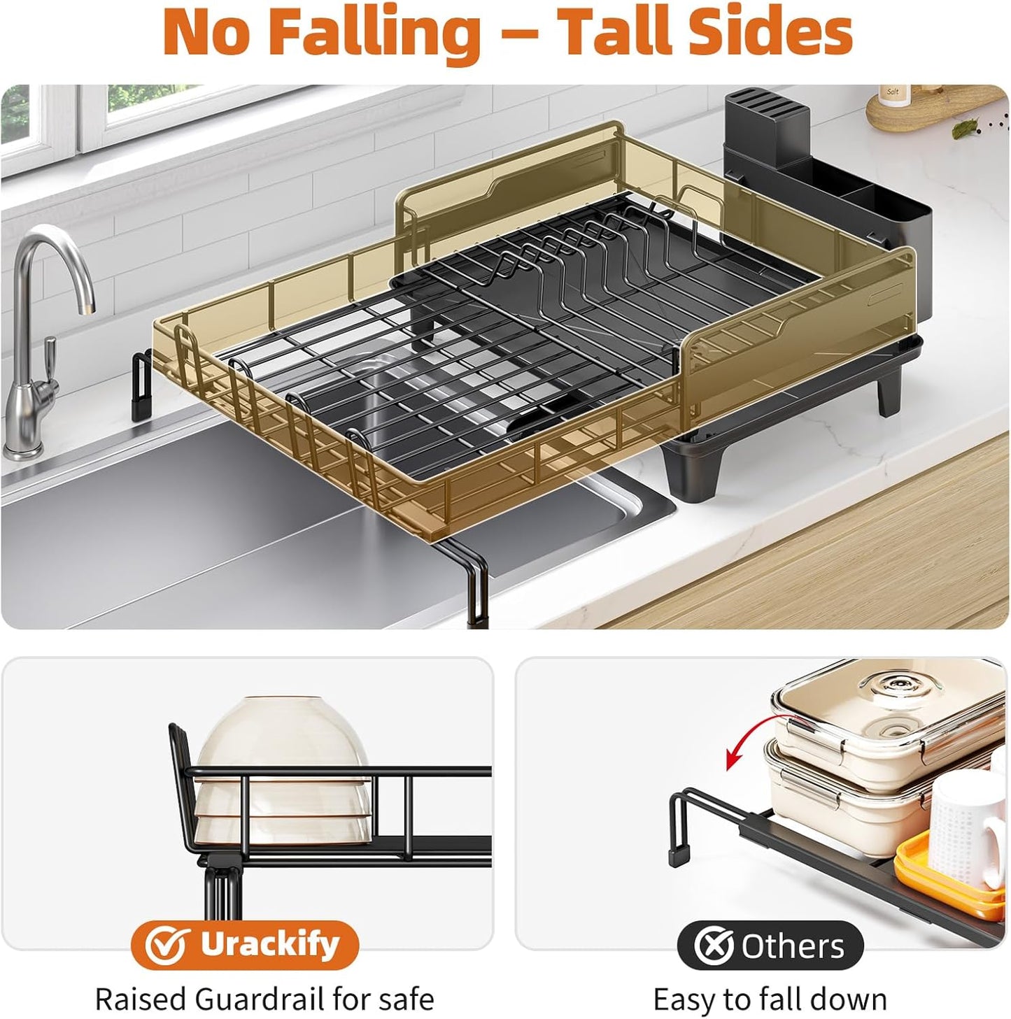 Dish Drying Rack - Extendable Dish Drainer, Large Dish Rack for Kitchen Counter