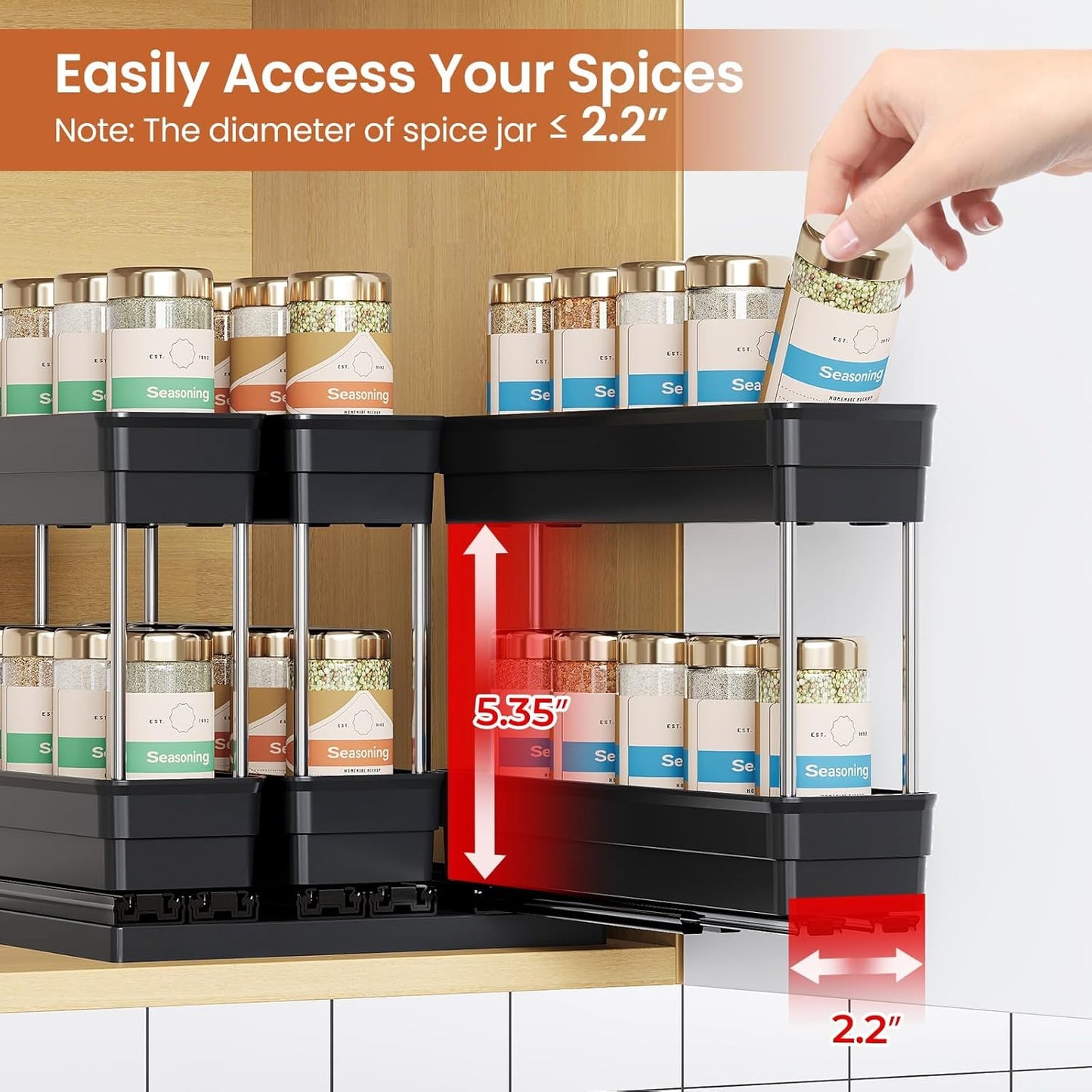 Pull Out Spice Rack Organizer for Cabinet, Slide Out Spice Racks Organizer