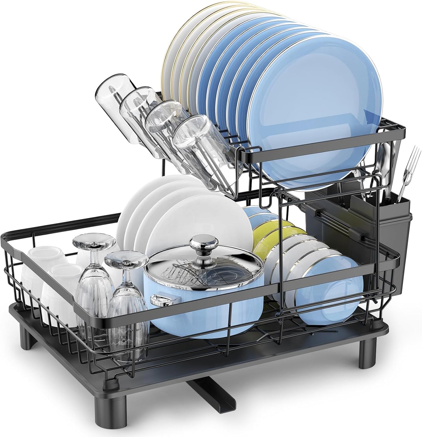 Small 2 Tier Dish Drying Rack, Space Saving Dish Racks for Kitchen Counter