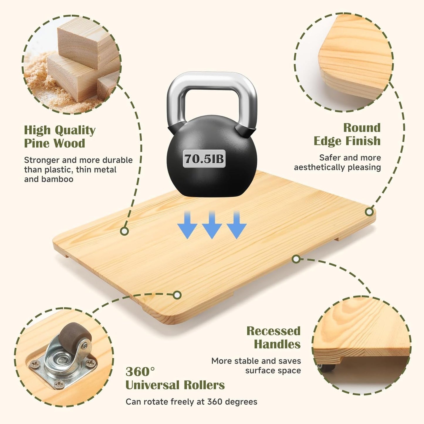 360° Rolling Tray for Coffee Maker, Sliding Tray Countertop Appliance Slider with Rubber Wheels for Heavy Kitchen Appliances, Easily from Under Cabinet (13”W x 16”D, Natural)