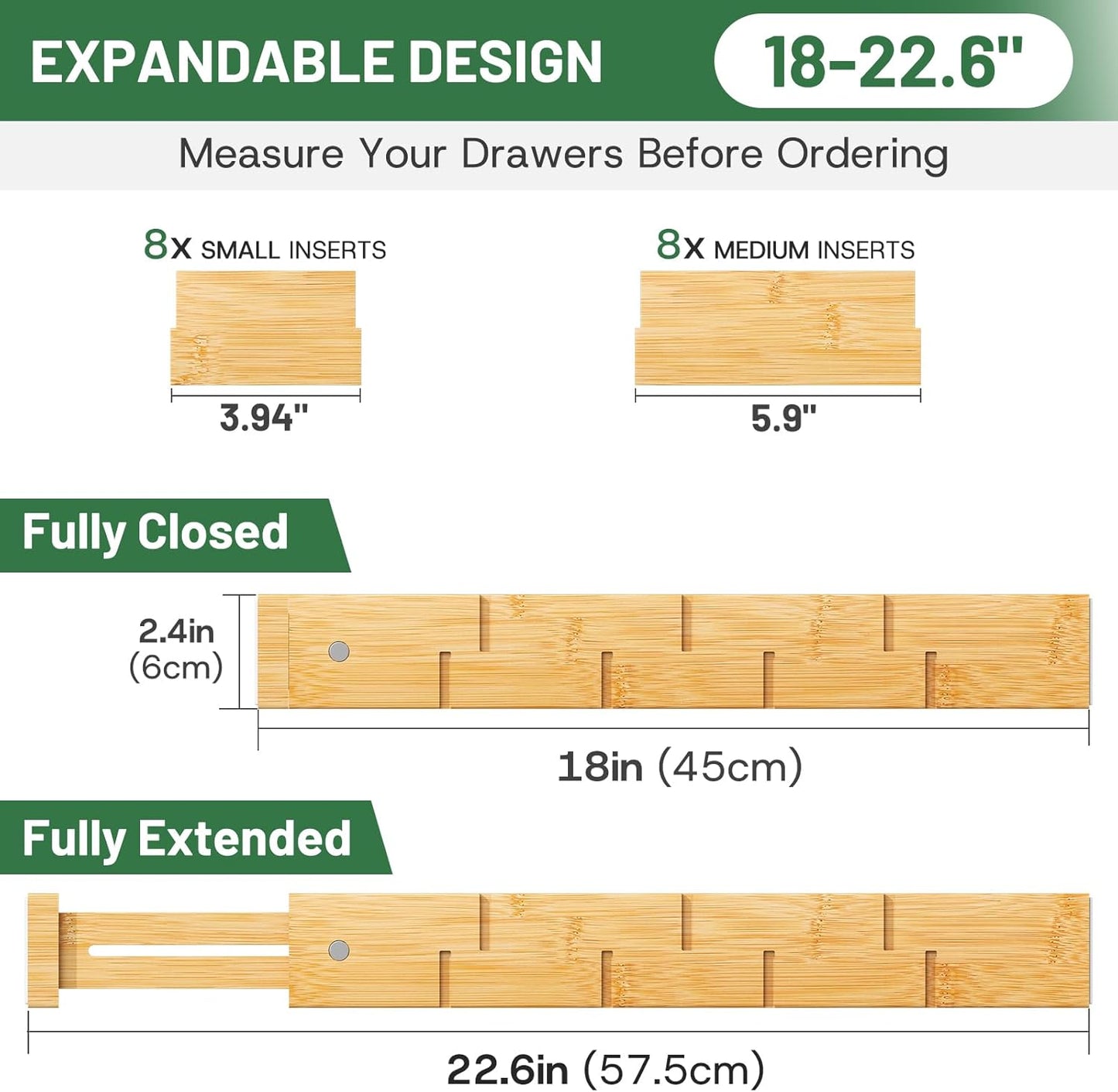 Bamboo Drawer Dividers - Adjustable Drawer Dividers for Clothes, Kitchen