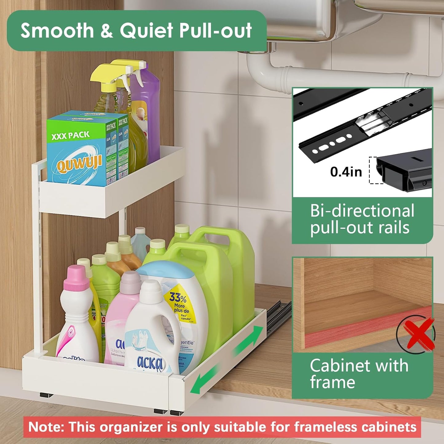 Expandable Under Sink Organizers and Storage, 2 Tier Under Cabinet Organizer