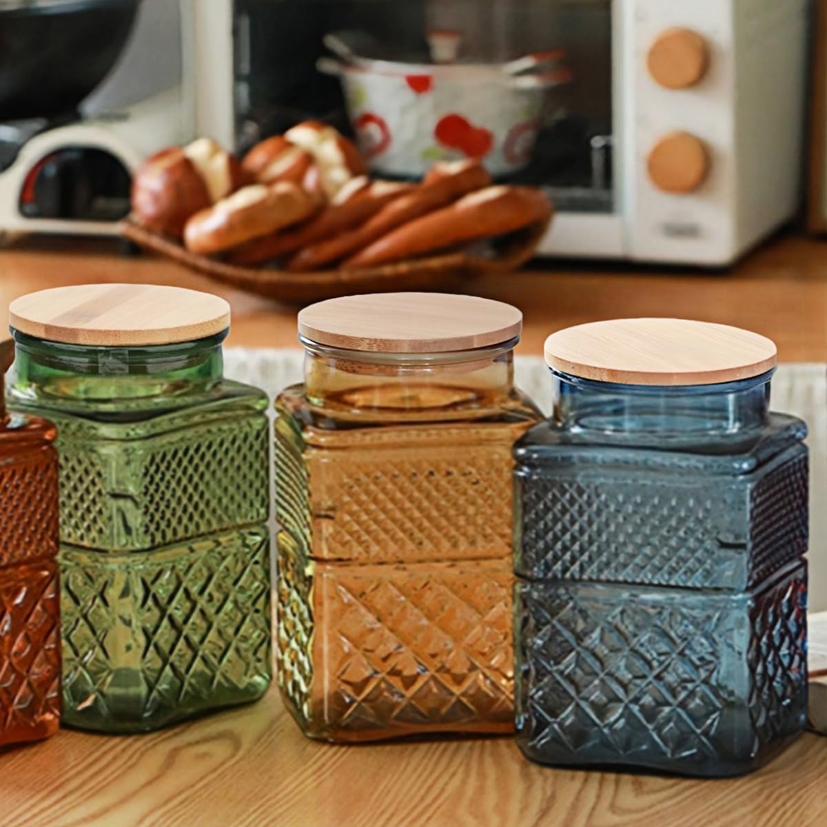 Square Glass Canister, 61oz Candy Jar with Lid, Glass Food Storage Containers for Ground Coffee