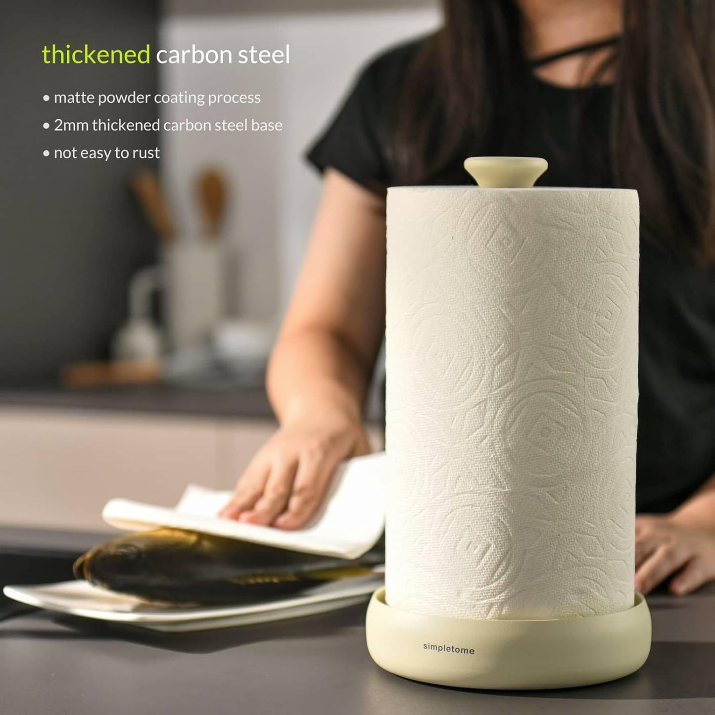 Paper Towel Holder Countertop Keep It Rolled Up Weighted Base (Matt Cream)