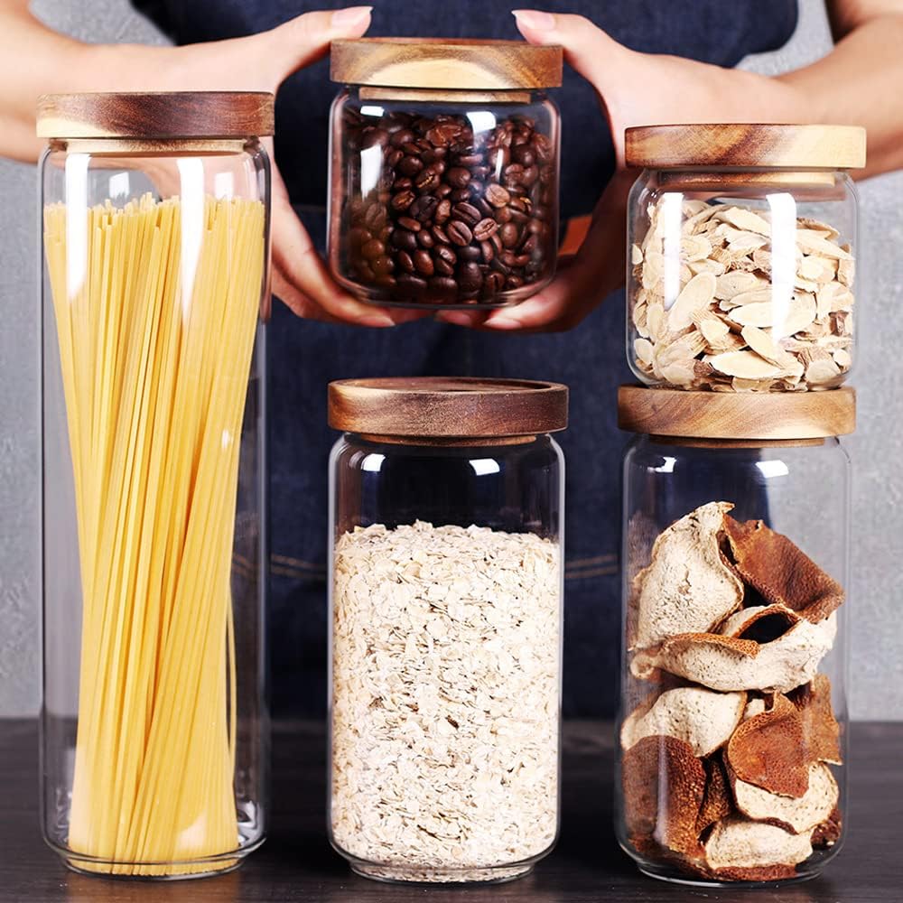 Set of 5 Kitchen Canisters,Thick, Stackable, Natural Style,Cookie
