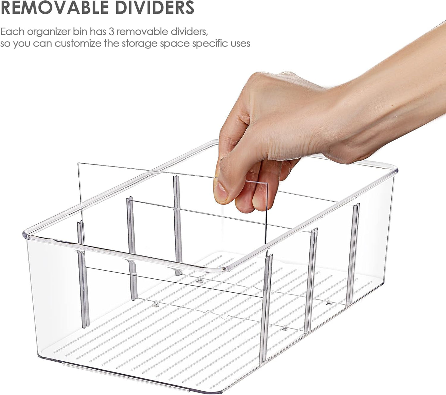 4 Pack Food Storage Organizer Bins, Clear Plastic Bins for Pantry, Kitchen, Fridge