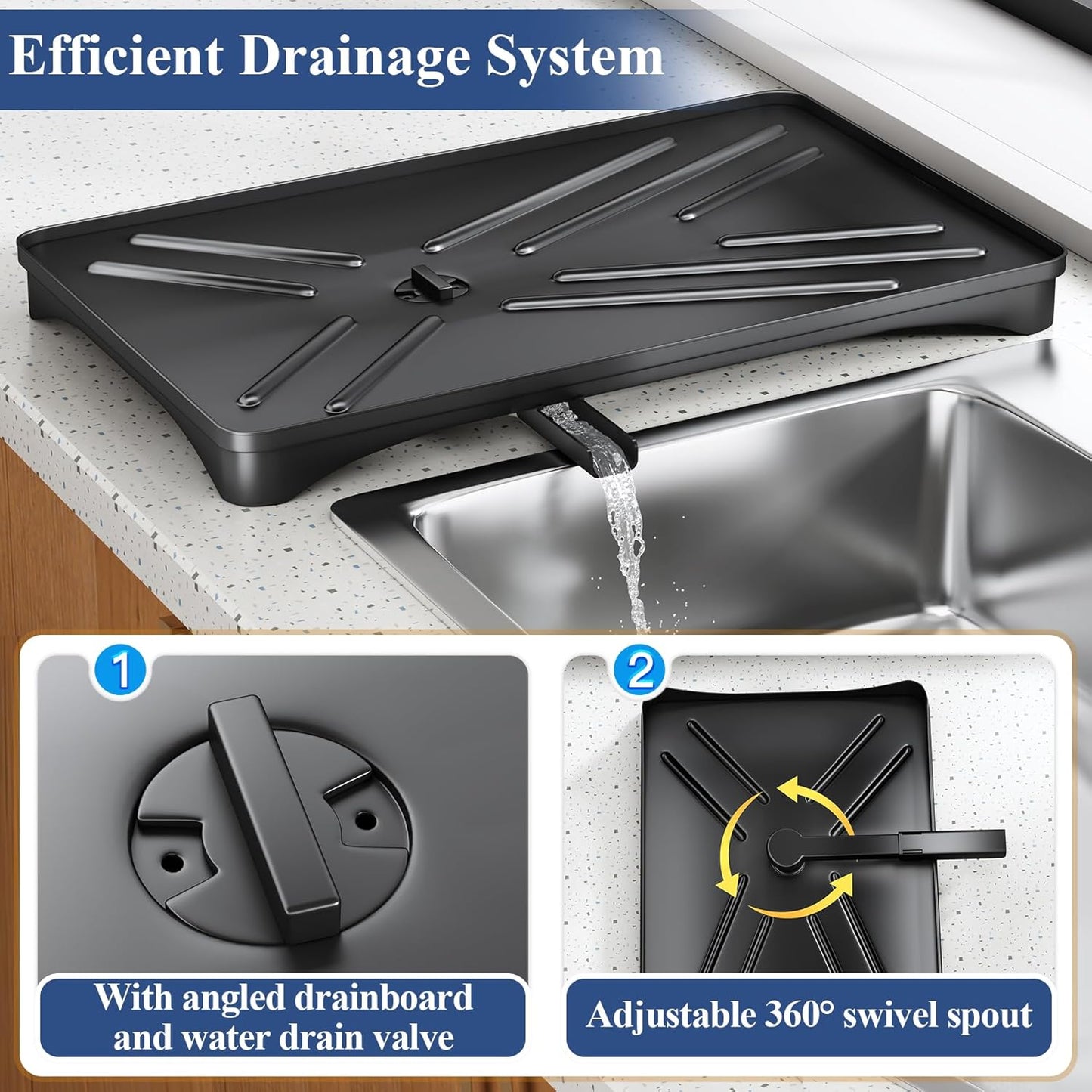 Dish Drying Rack for Kitchen Counter - Large Dish Rack with Drainboard